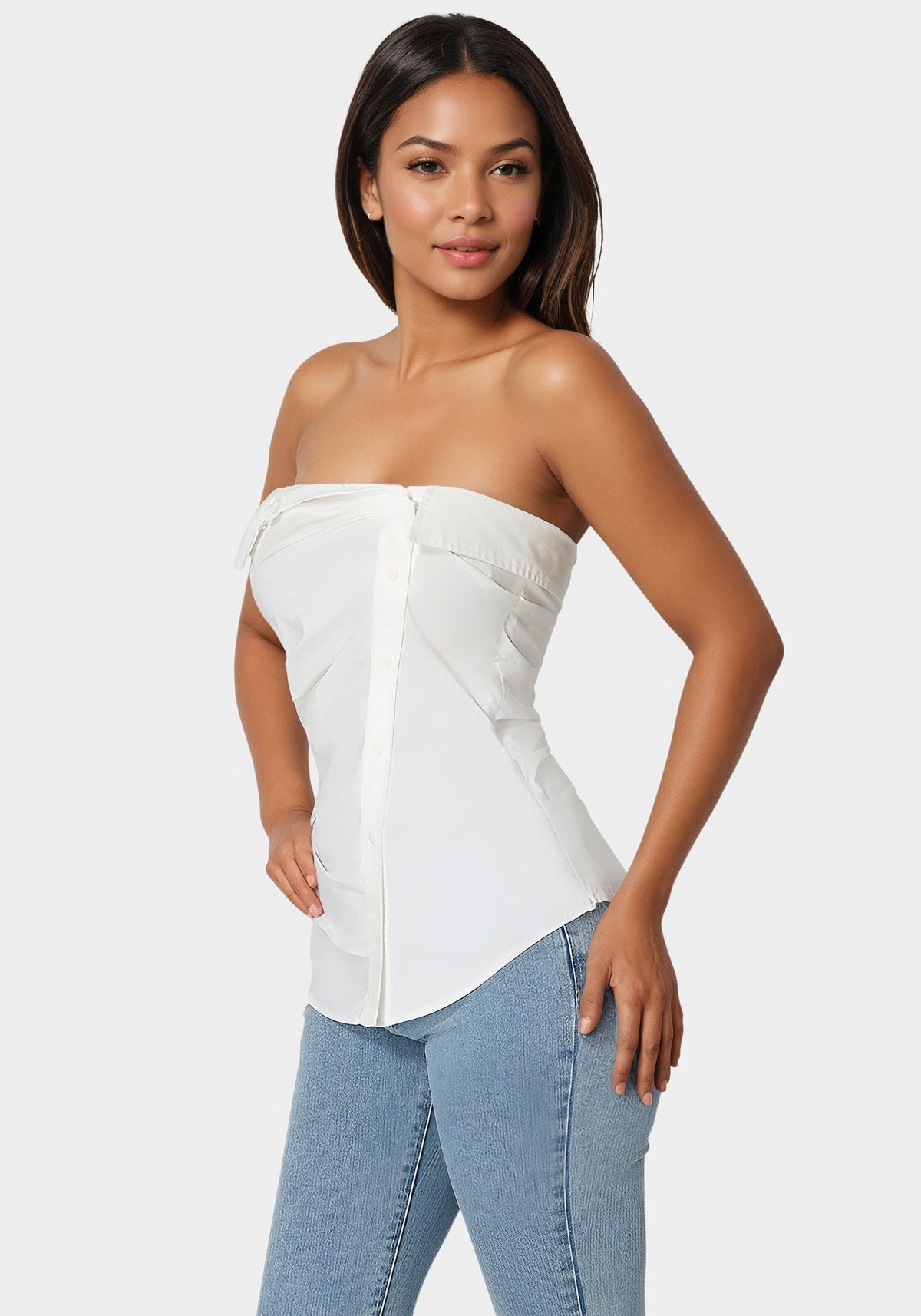 Ruched Asymmetric Top White Alyssum - bebe White Alyssum - bebe