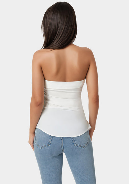 Ruched Asymmetric Top White Alyssum - bebe White Alyssum - bebe
