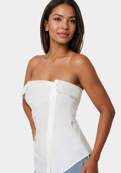 Ruched Asymmetric Top White Alyssum - bebe White Alyssum - bebe