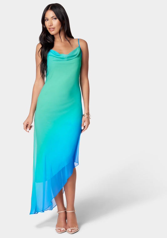 Asymmetrical Ombre Dress Green/Blue - bebe