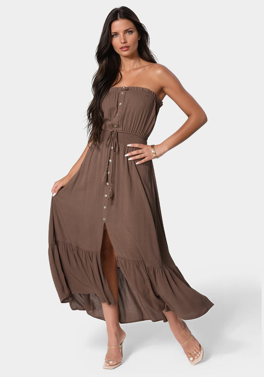 Strapless Maxi Dress Tan - bebe Sand - bebe