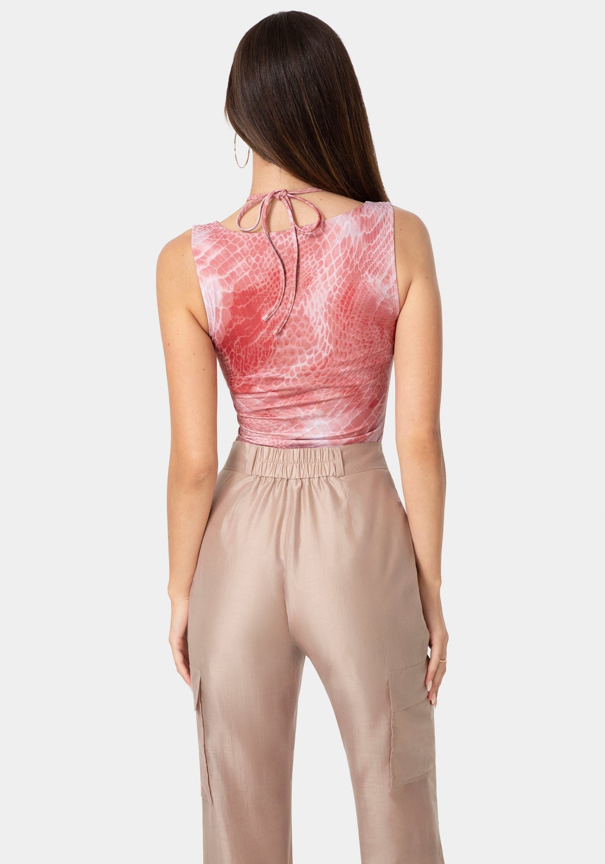 Neck Tie Fitted Top Solara Snake Pt - bebe