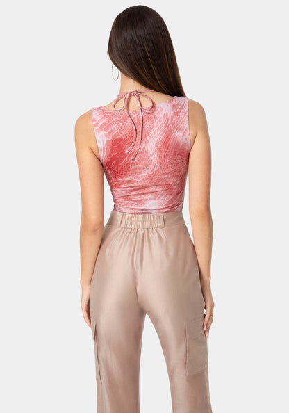 Neck Tie Fitted Top Solara Snake Pt - bebe