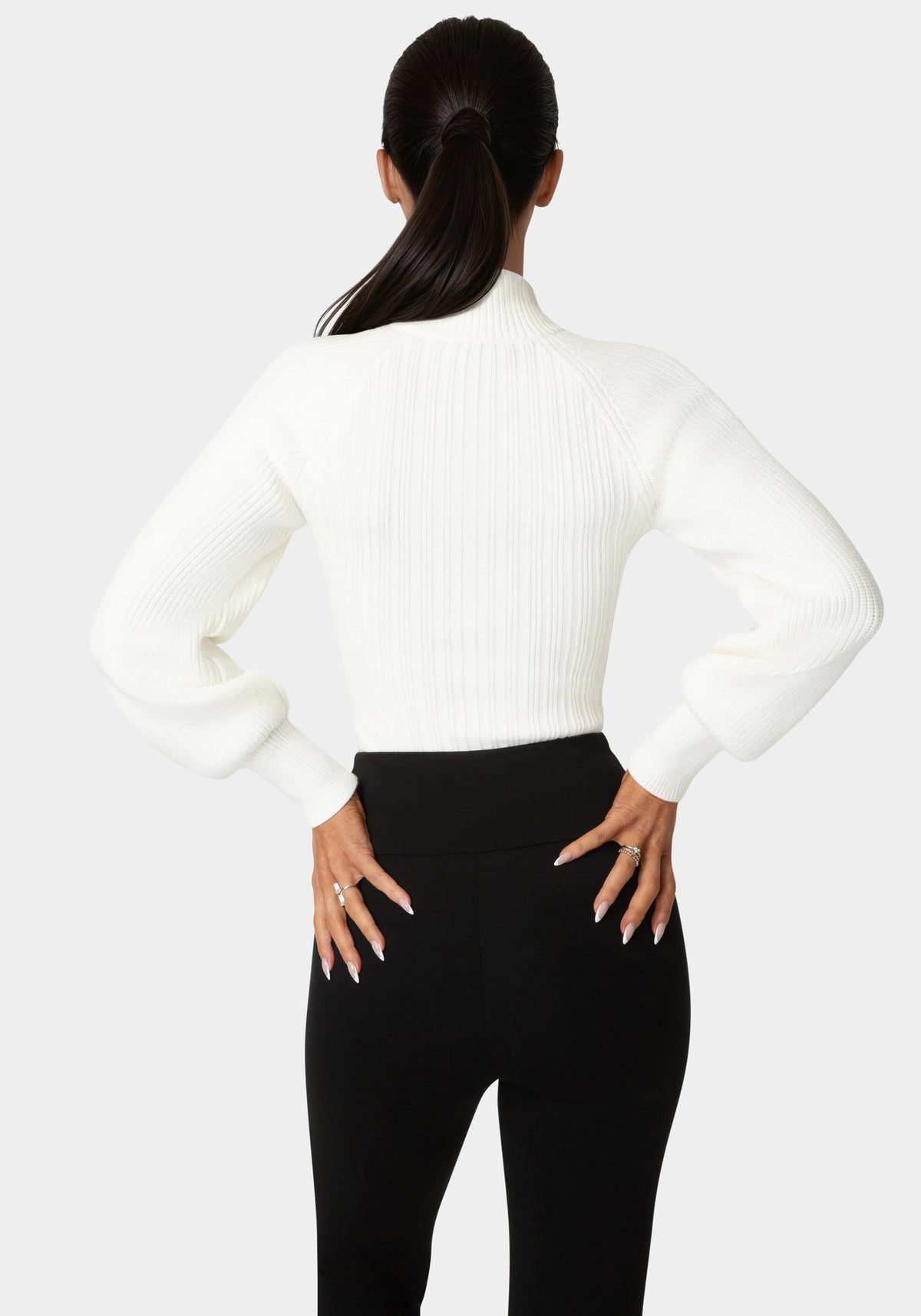 Long Sleeve Ribbed-Knit Top White Alyssum - bebe