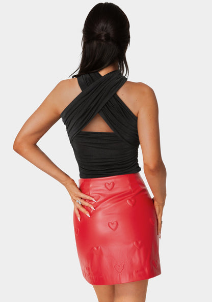 Shirring Knit Top Black - bebe