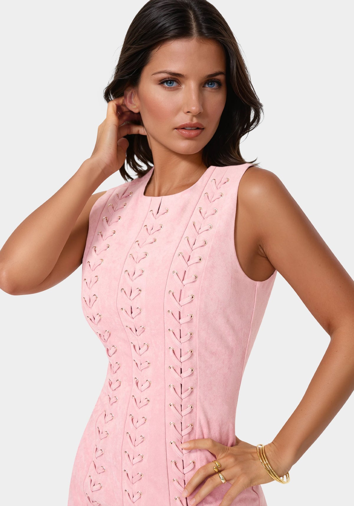 Faux Suede Lace Up Mini Dress Blush - bebe