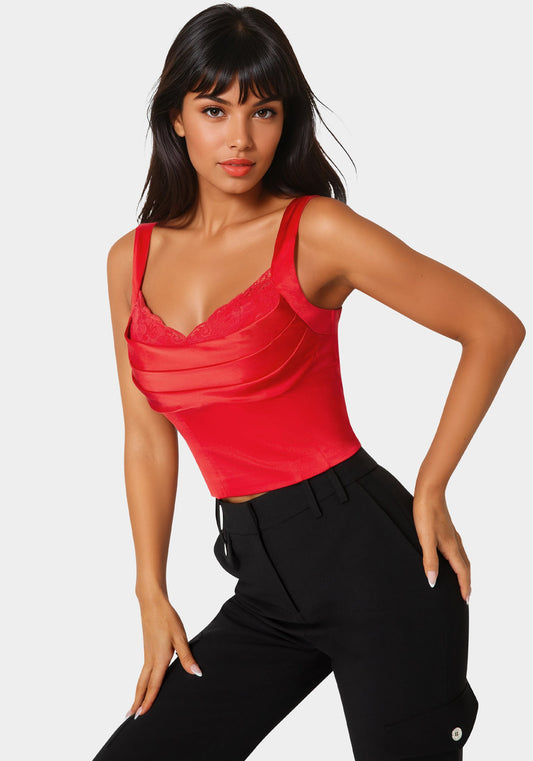 Front Drape Corset Top Tango Red - bebe