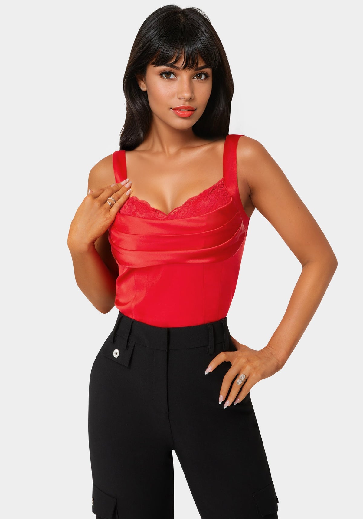 Front Drape Corset Top Tango Red - bebe