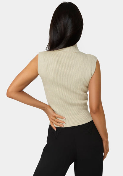 Metallic Mock Neck Pointelle Sweater Gold - bebe