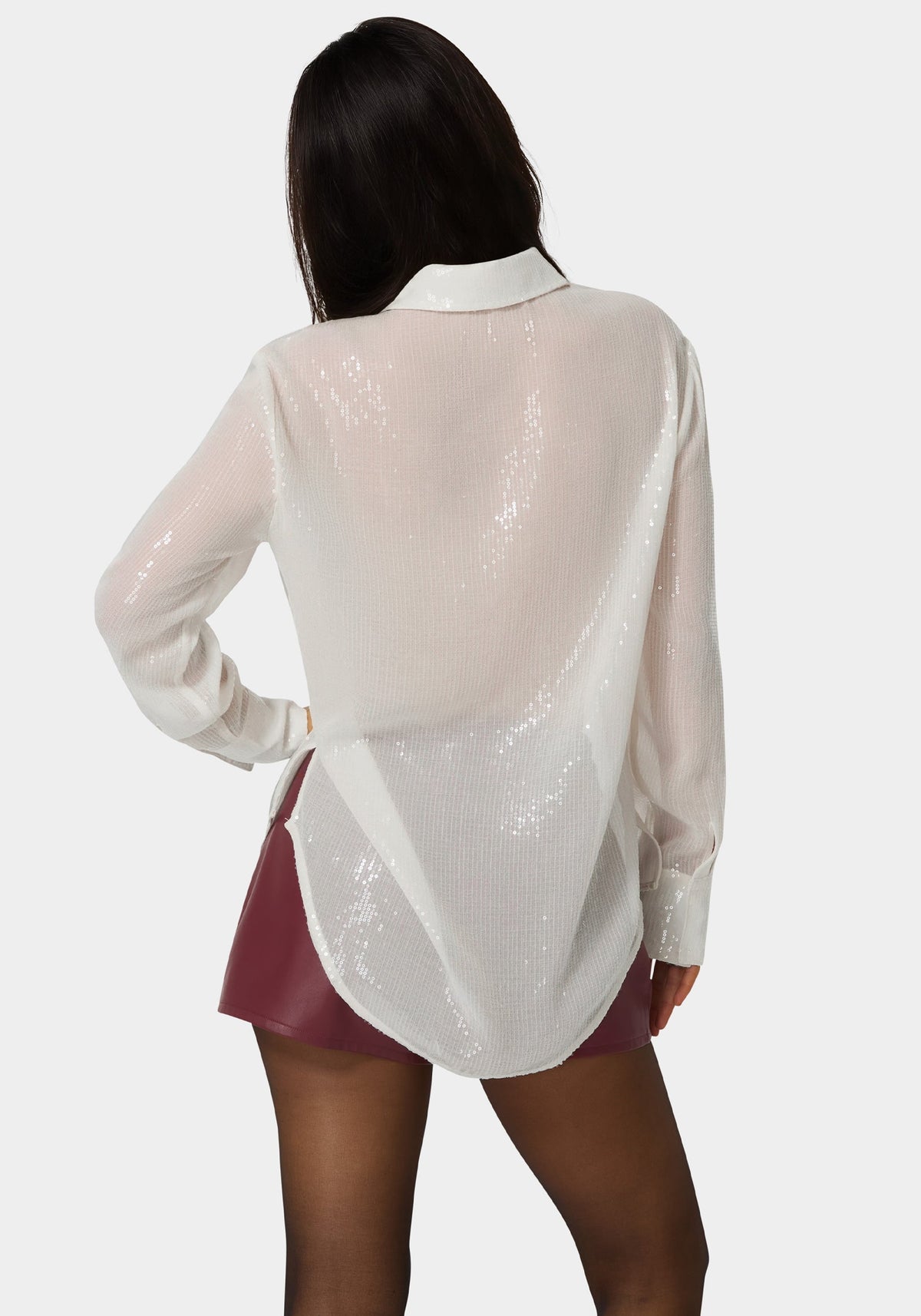 Sequin Long Sleeve Blouse White Alyssum - bebe