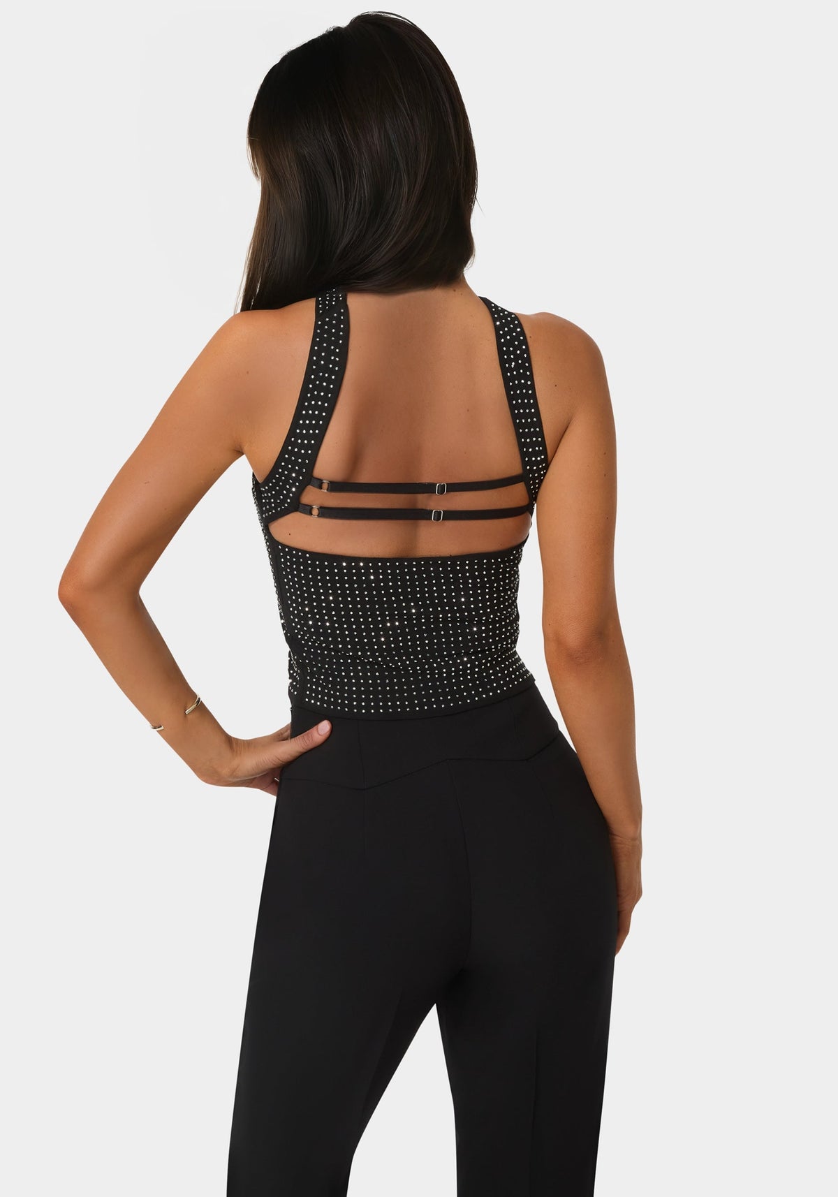 Rhinestone Mesh Halter Top Black - bebe