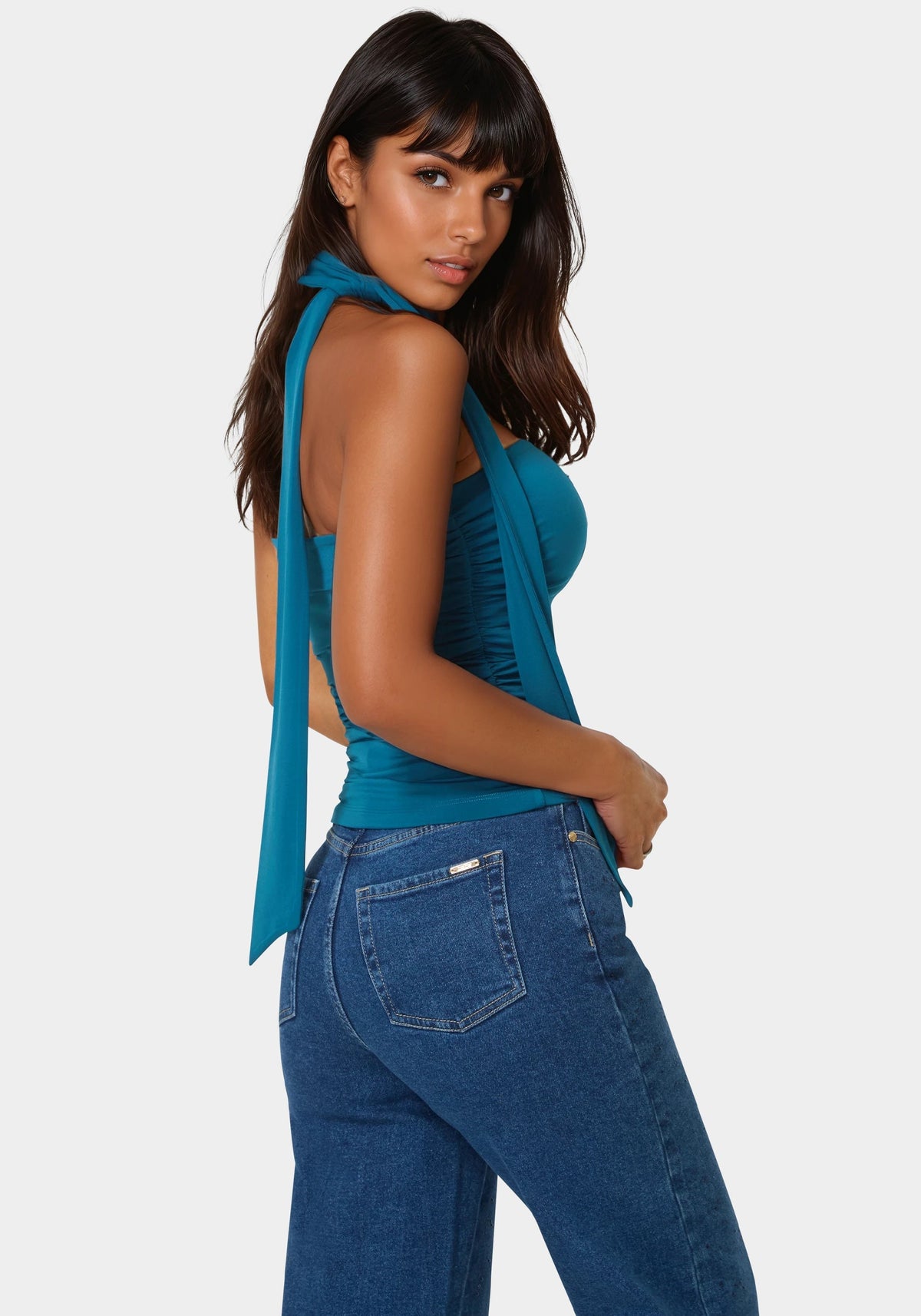 Jewel Rosette Scarf Top Blue Desire - bebe