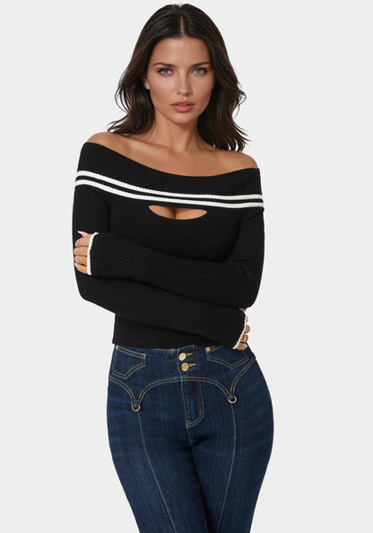 Off Shoulder Sweater Black - bebe