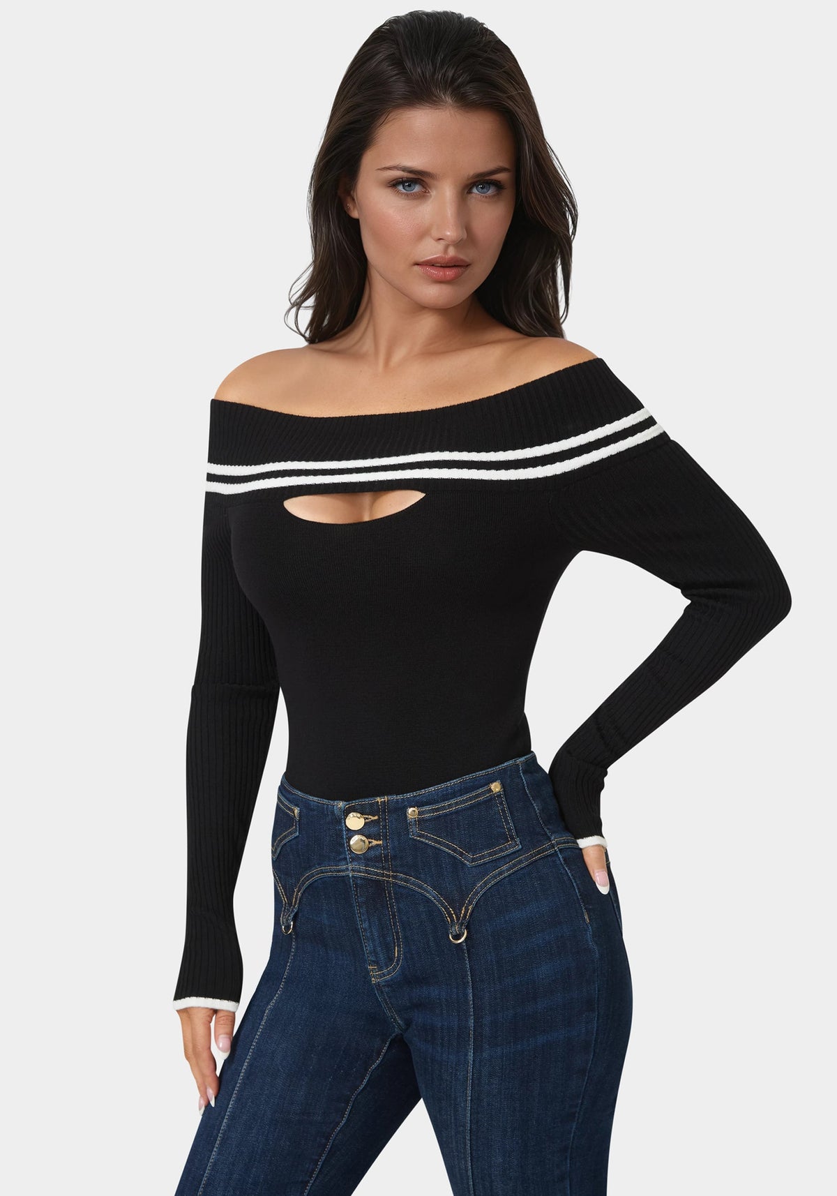 Off Shoulder Sweater Black - bebe