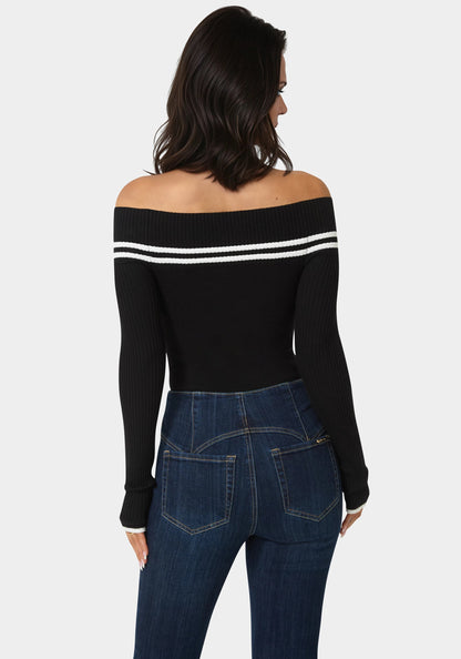 Off Shoulder Sweater Black - bebe