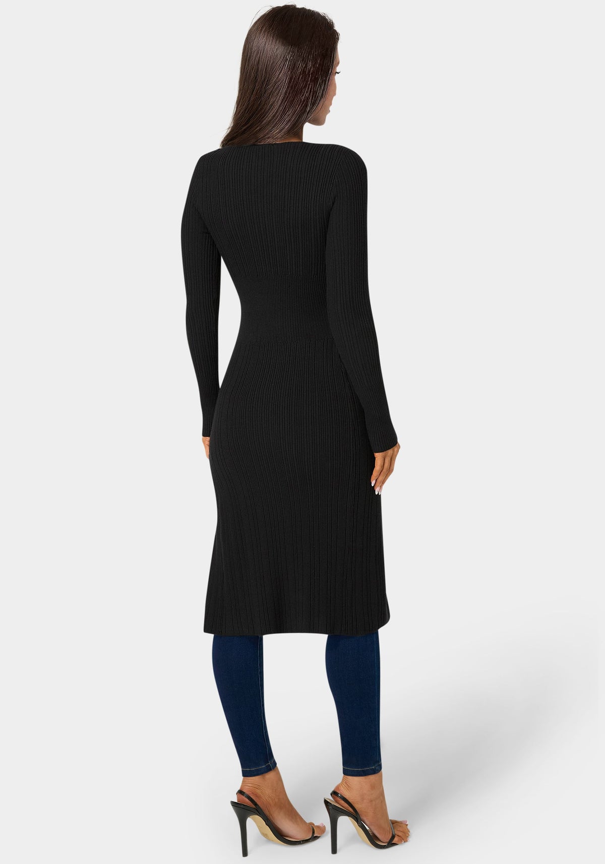 Long Body Side Slit Sweater Black - bebe