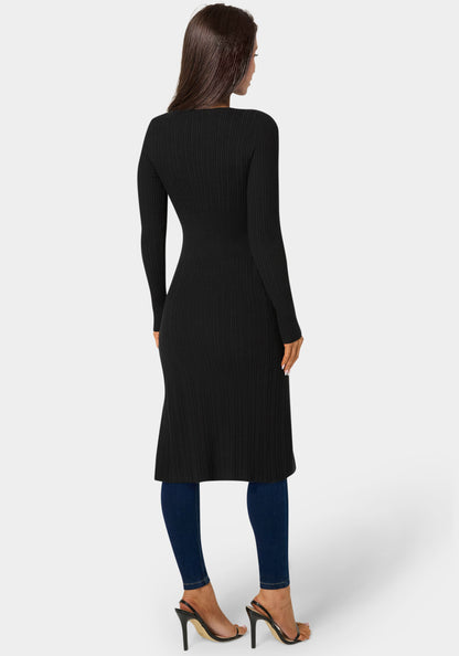 Long Body Side Slit Sweater Black - bebe