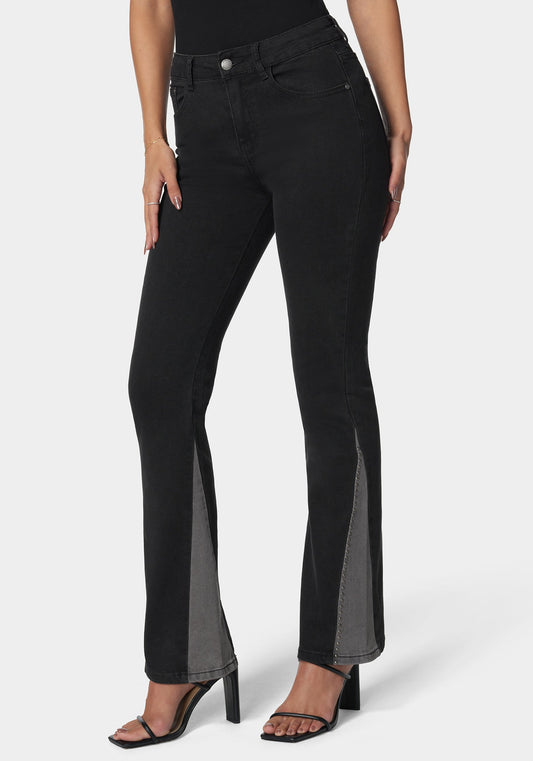 V Flare Jean With Rhinestones Black - bebe