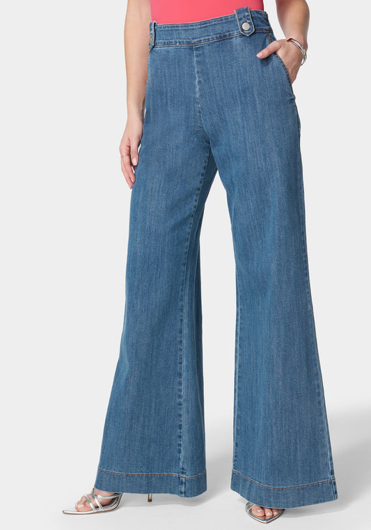 High Waist Ultra Wide Leg Light Weight Denim Cielo Wash - bebe