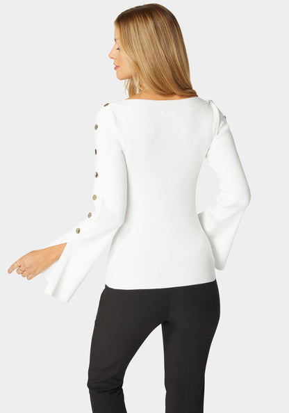 Off Shoulder Bateau Snapped Slit Sweater White Alyssum - bebe White Alyssum - bebe