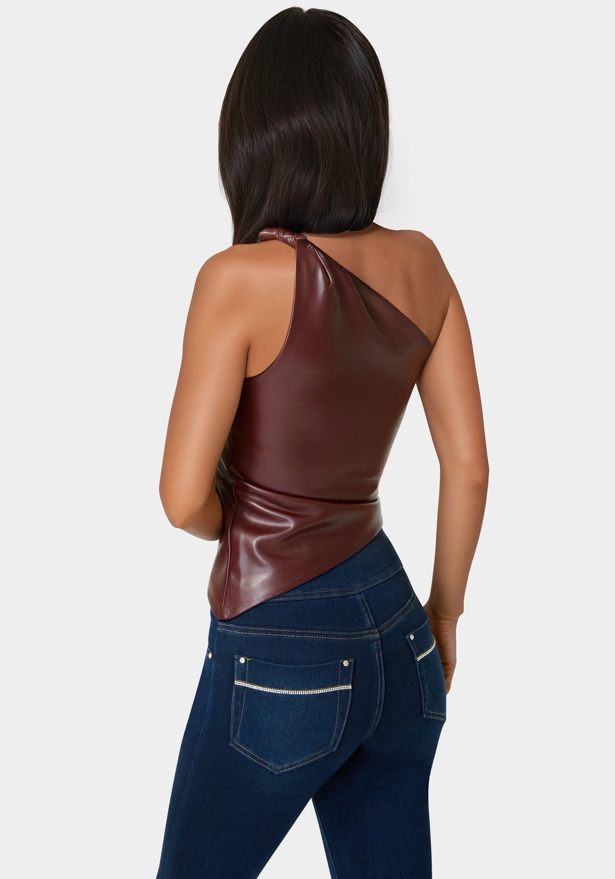 Vegan Leather One Shoulder Top Cabernet - bebe
