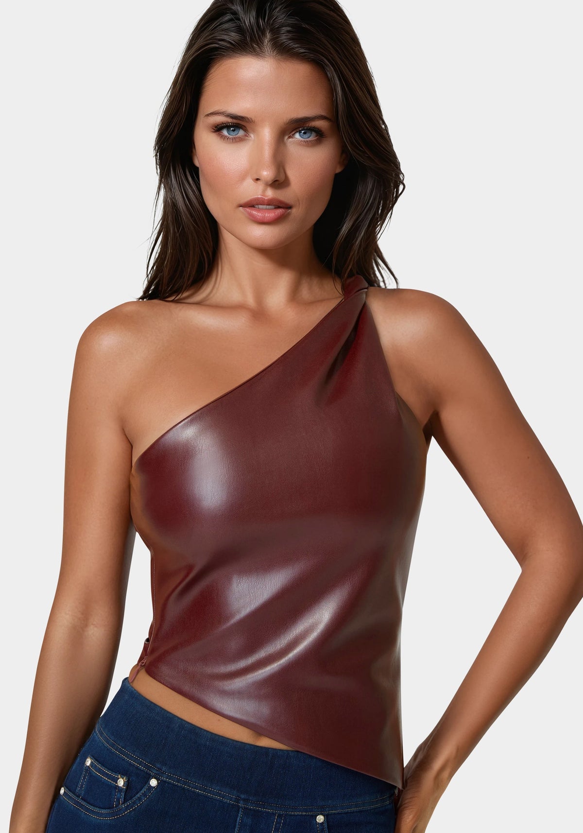 Vegan Leather One Shoulder Top Cabernet - bebe