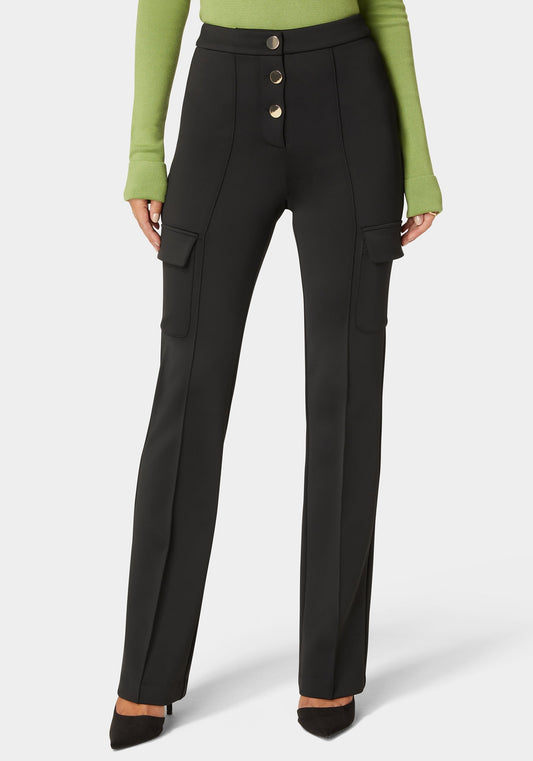 High Waist Straight Leg Patch Pocket Knit Pant Black - bebe