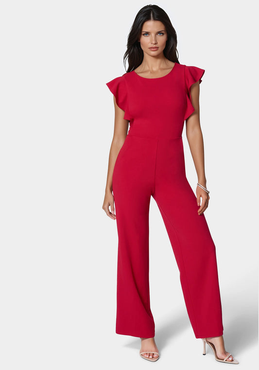 Flutter Sleeve Core Jumpsuit Red - bebe Red - bebe