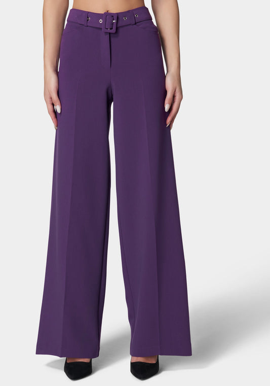 High Waist Belted Wide Leg Pant Imperial Purple - bebe