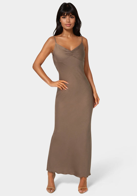 Drape Back Maxi Dress Mocha - bebe