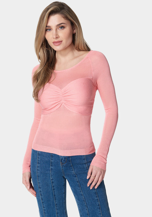 Ruched Bust Long Sleeve Sweater Peony - bebe