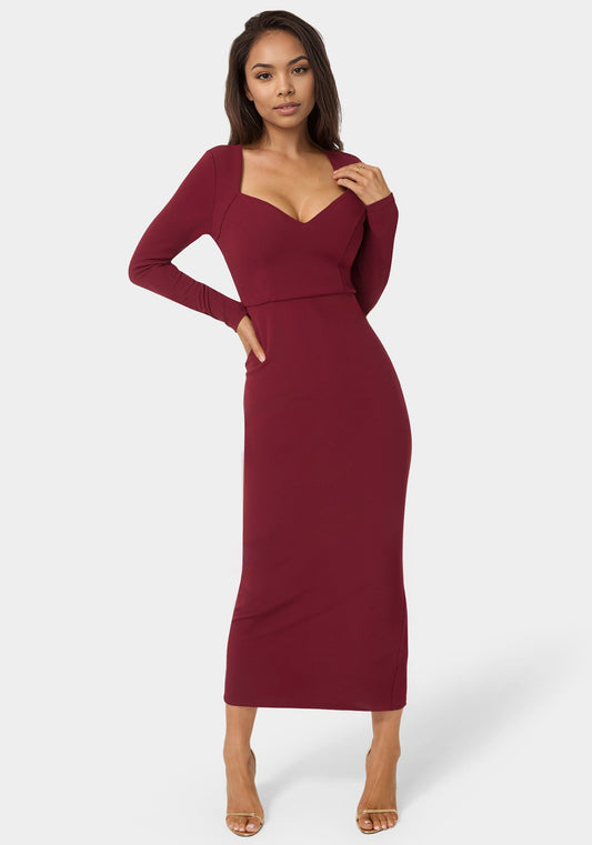 Open Back Ankle Dress Wine - bebe