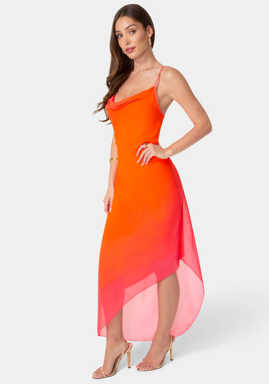 Ombre Chiffon Cowl Dress Orange - bebe