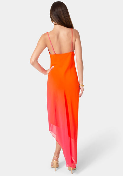 Ombre Chiffon Cowl Dress Orange - bebe