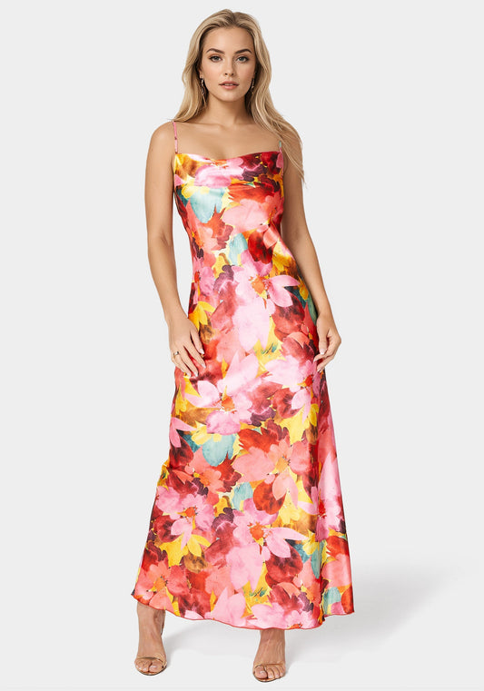 Printed Stain Maxi Dress Pink/Orange Floral - bebe