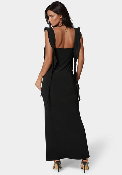 Cascade Ruffle Knit Slip Maxi Dress Black - bebe