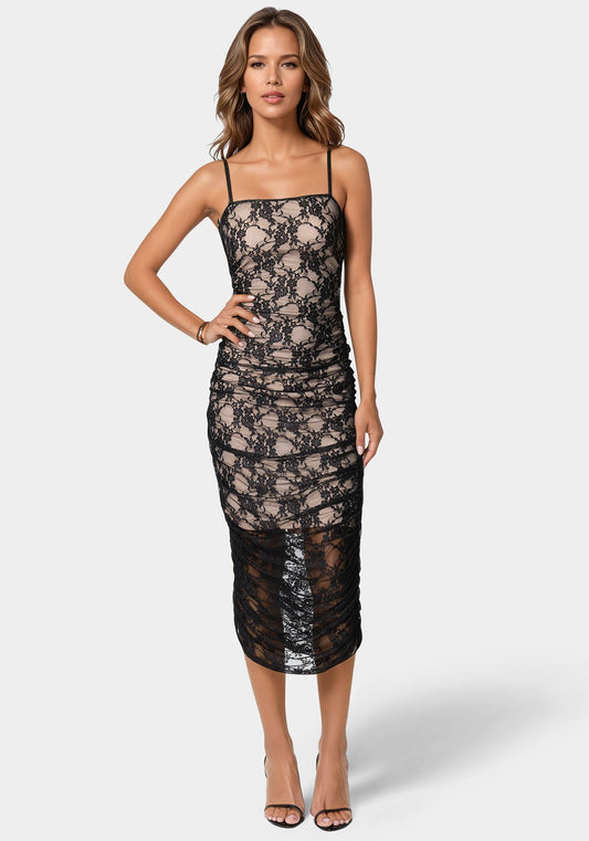 Lace Tube Midi Dress Black - bebe