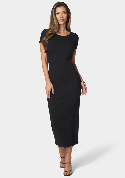 Rib Maxi T-Shirt Dress Black - bebe