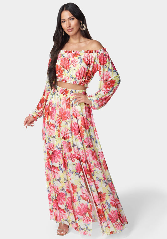 High Slit Two Piece Mesh Dress Daisy Dreams - bebe