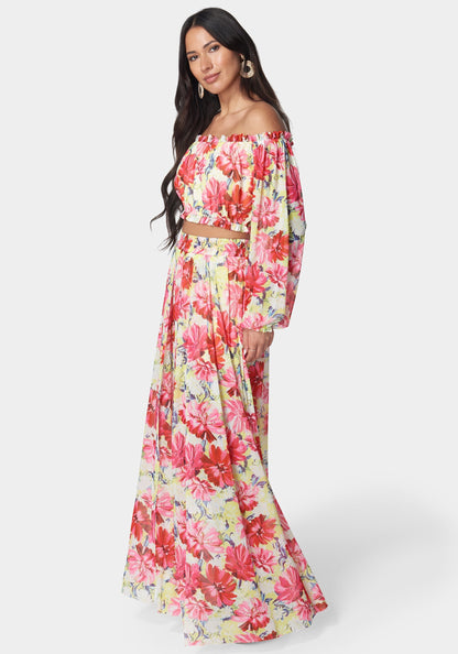 High Slit Two Piece Mesh Dress Daisy Dreams - bebe