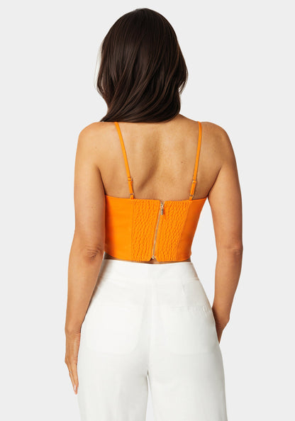Spaghetti Strap Pleated Top Persimmon Orange - bebe
