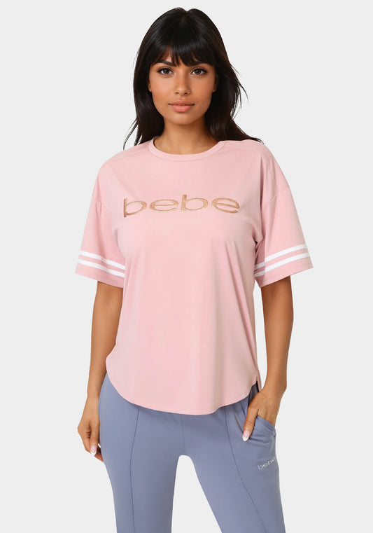 Curved Hem Active Top With Glitter Logo Mauve - bebe