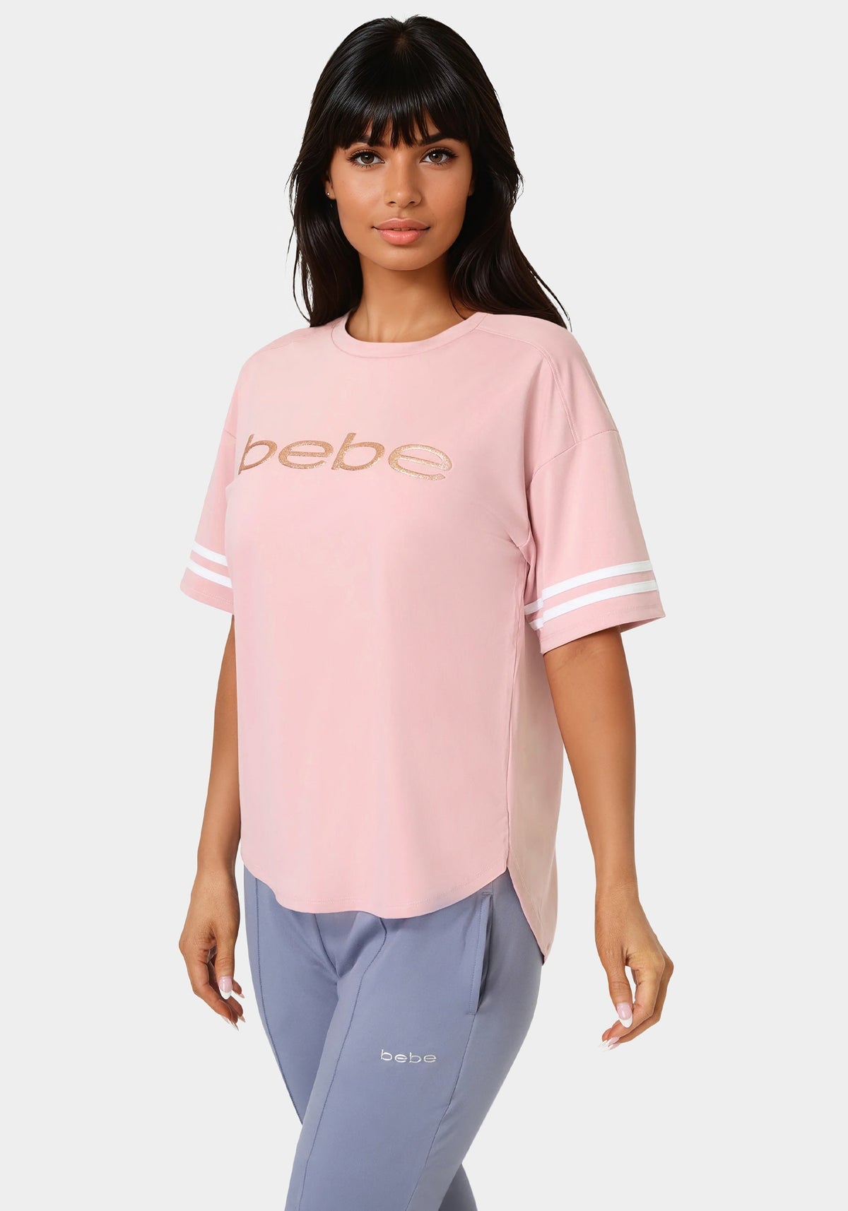 Curved Hem Active Top With Glitter Logo Mauve - bebe