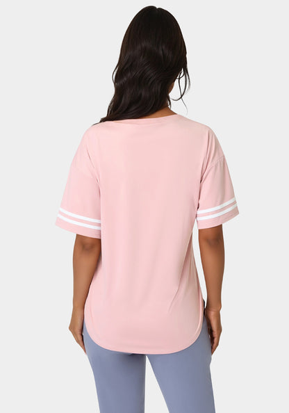 Curved Hem Active Top With Glitter Logo Mauve - bebe